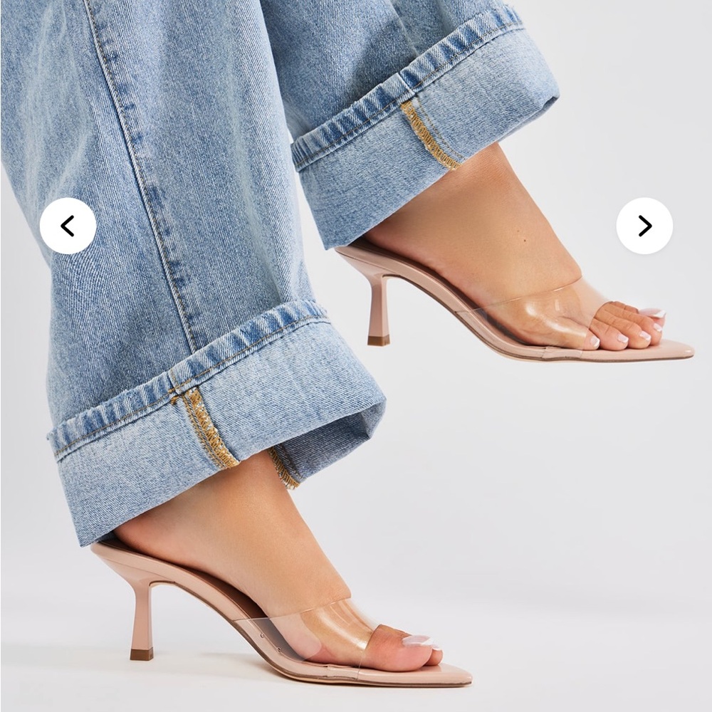 Fashion Nova Nude Clear Strap Kitten Heel Mules